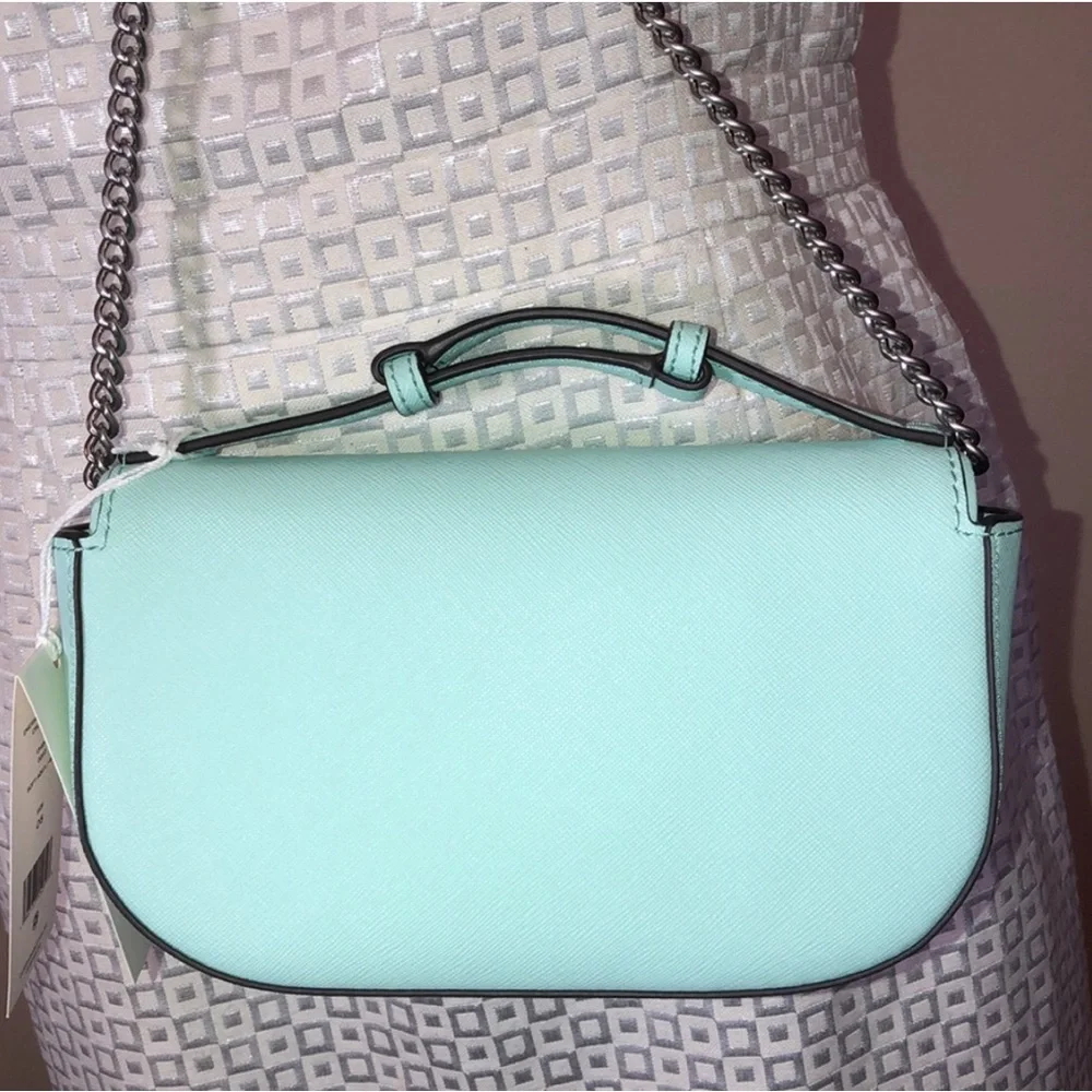 TORY BURCH Emerson Top Handle Crossbody Soft Aqua With Silver Embellishment NWT - Picture 7 of 11